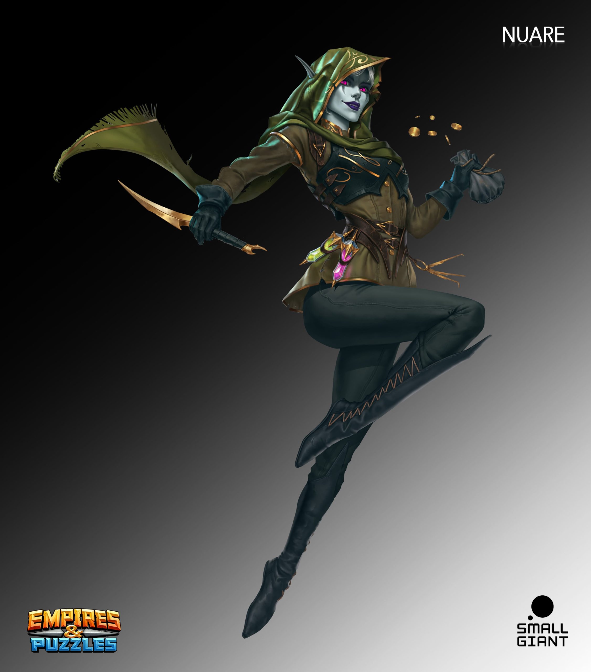 Empires & Puzzles: dark elf thief final logo