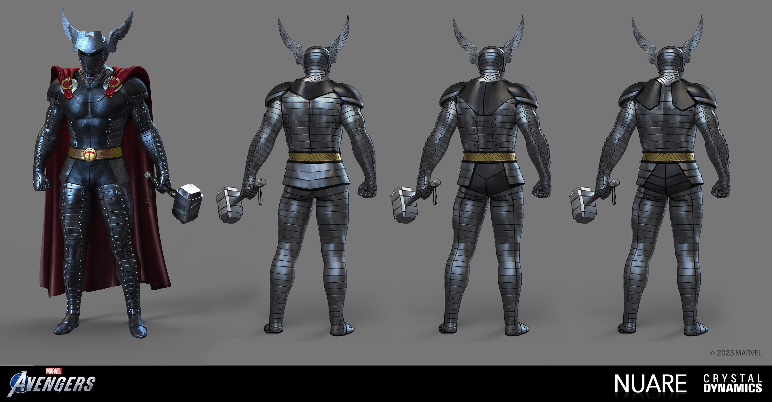 Marvel's Avengers: Thor Destroyer FrontRebder BackSketches 2500x1303