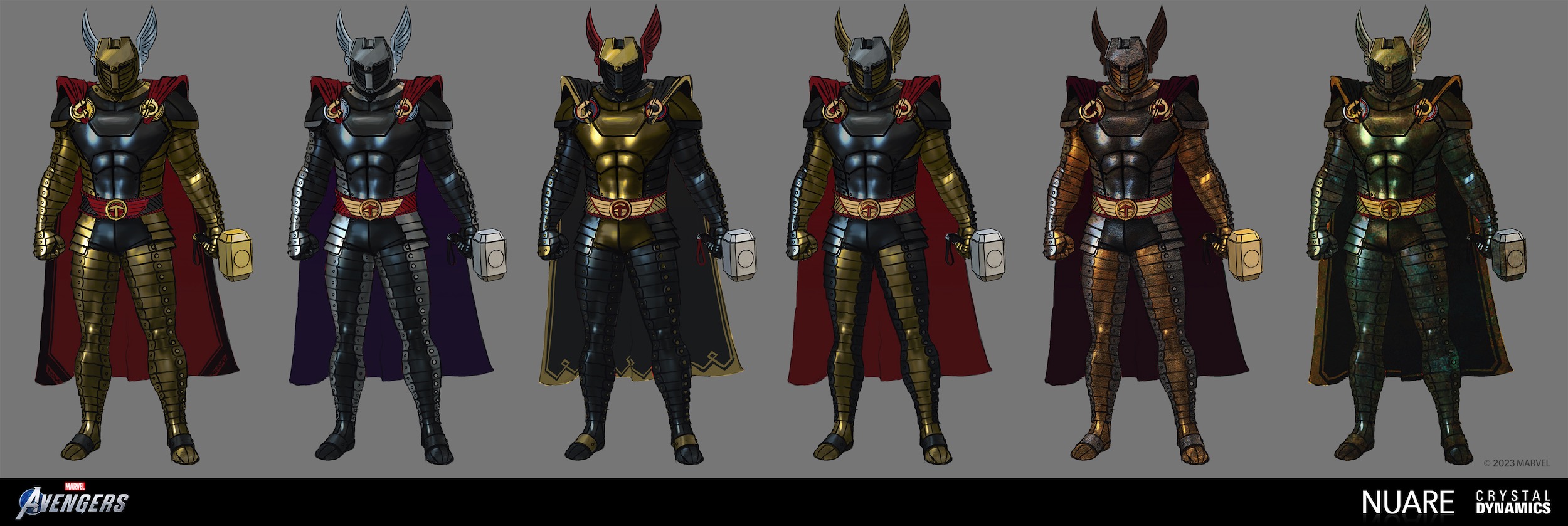 Marvel's Avengers: Thor Destroyer Reskin sketches 2500x839